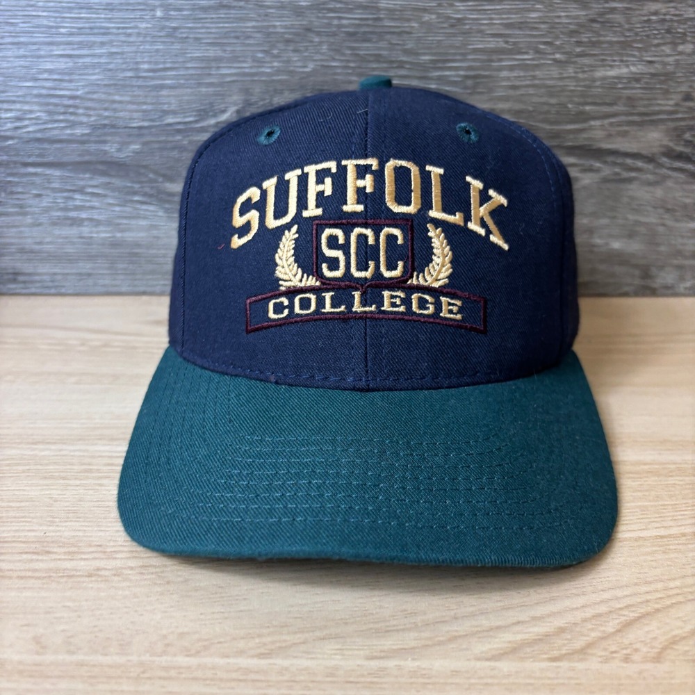 Vintage Suffolk College Hat Cap Snap Back Blue USA Made